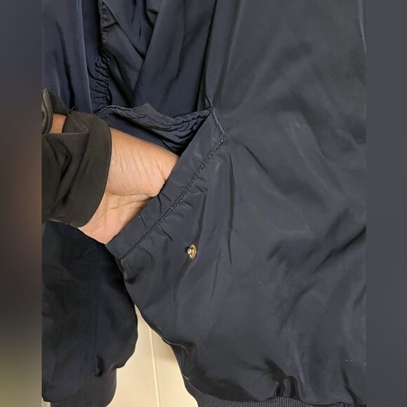 H&M Navy Bomber Jacket moto coat oversized Sz 8 Medium - Picture 7 of 10